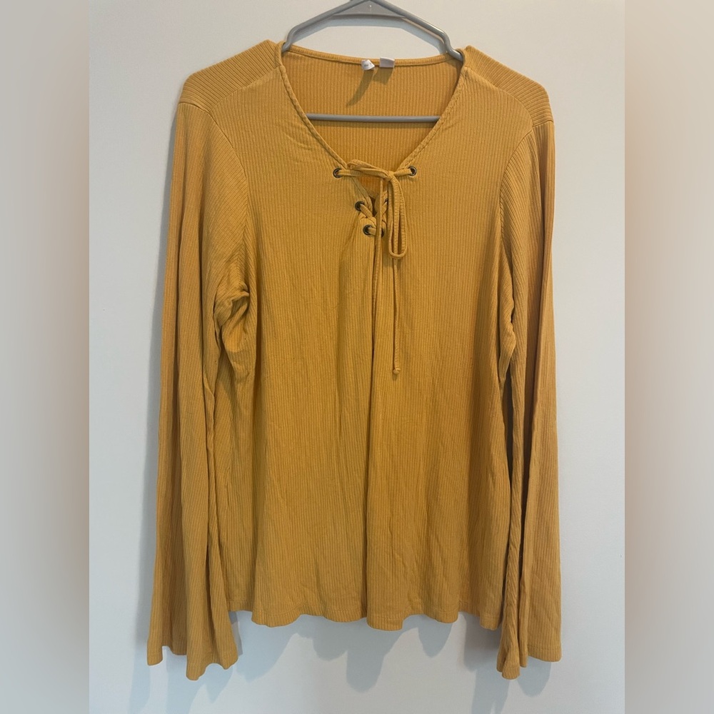 Cato Gold Long Sleeve Tie Front Blouse